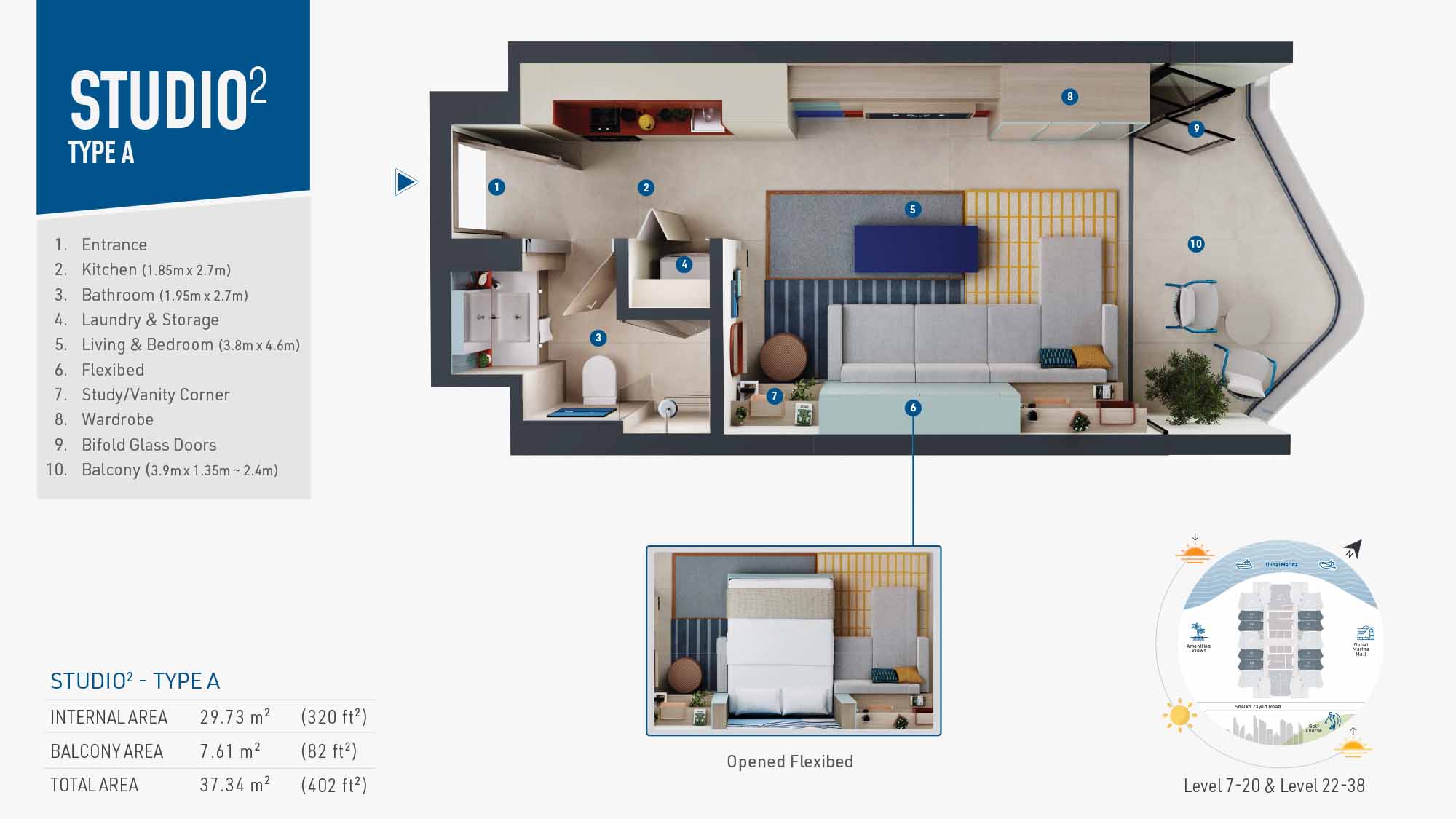 Rove Home Dubai Marina floor plan 1