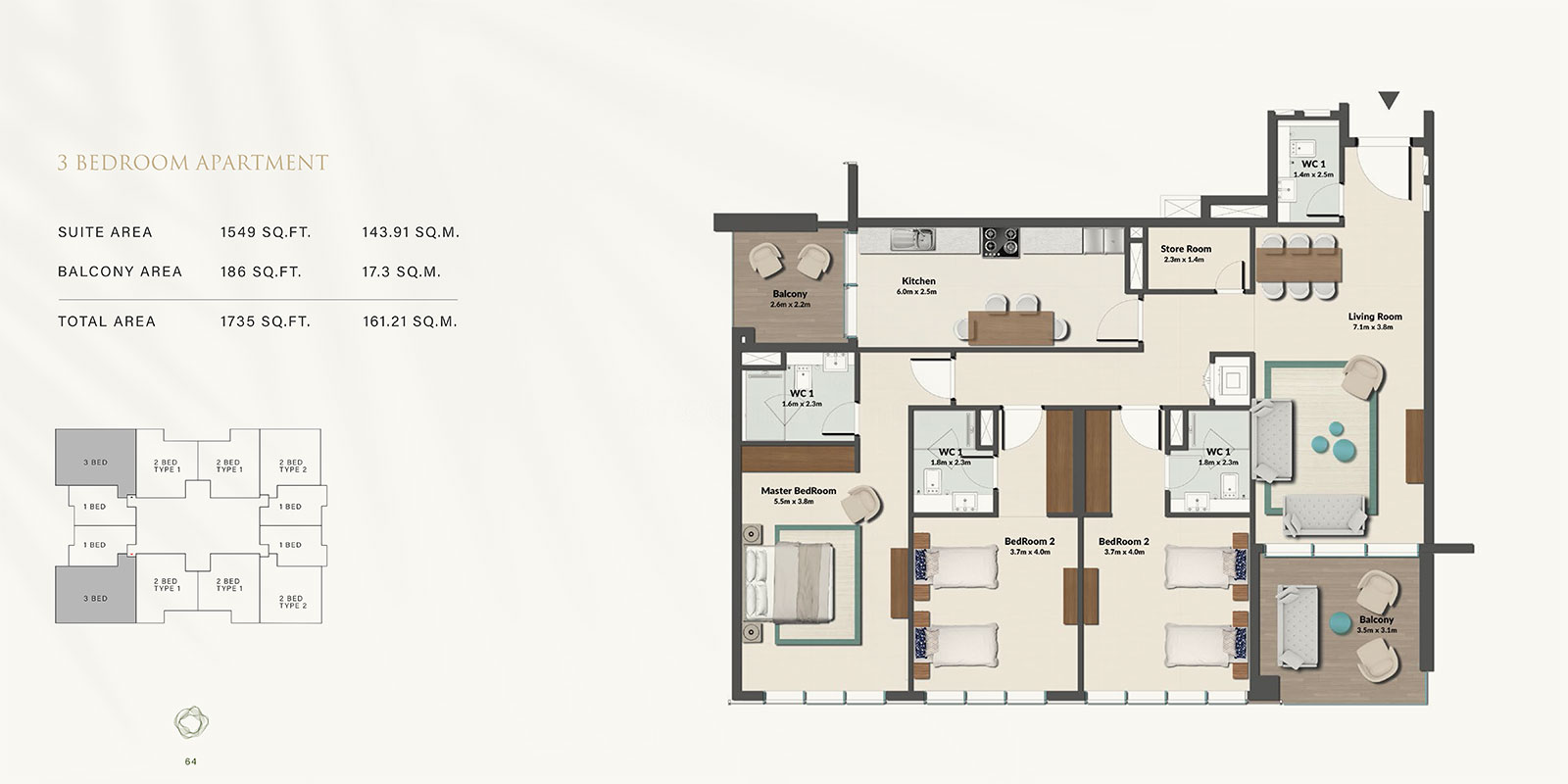 Cresswell Residences at Dubai South floor plan 3
