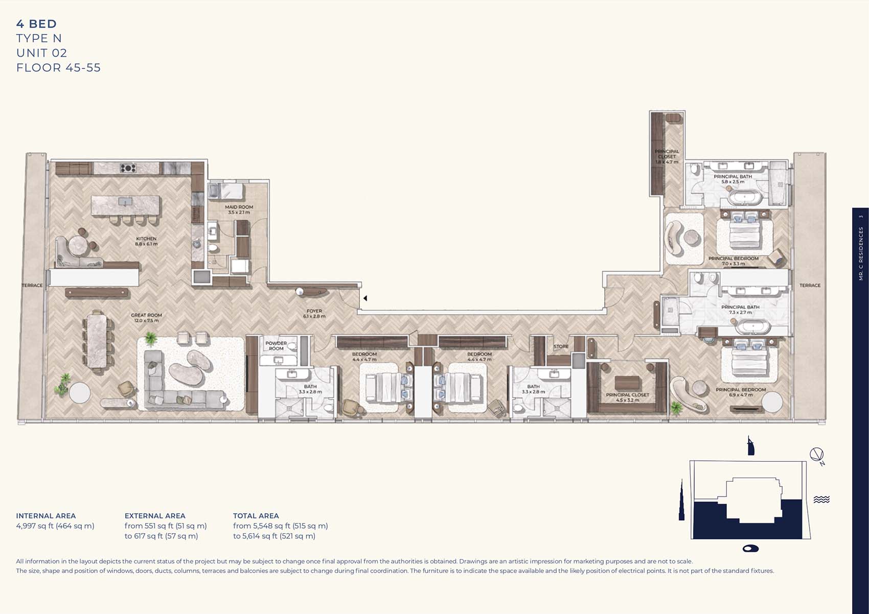 Mr C Residences at Downtown Dubai floor plan 3