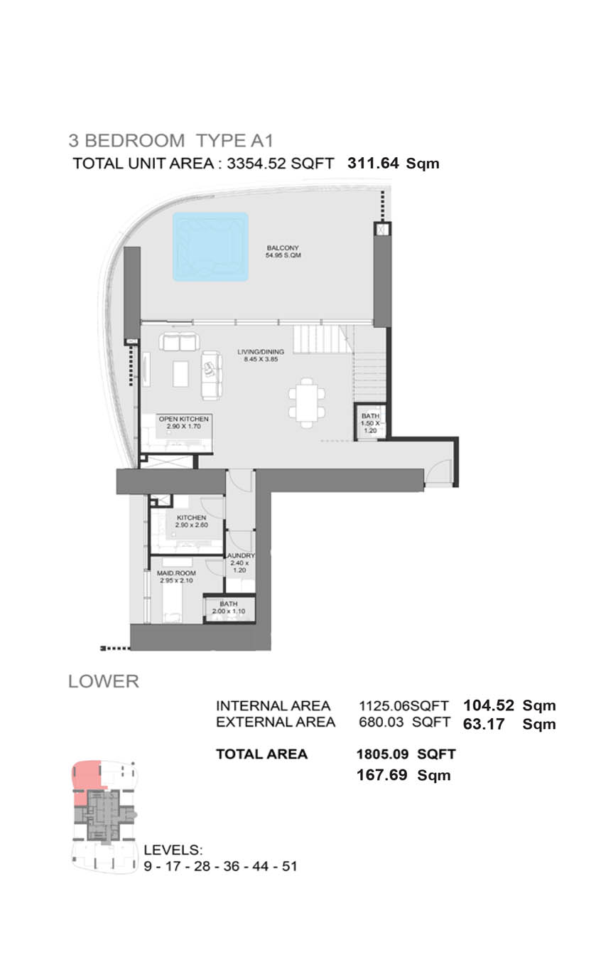 Madain Tower Dubai Marina floor plan 3