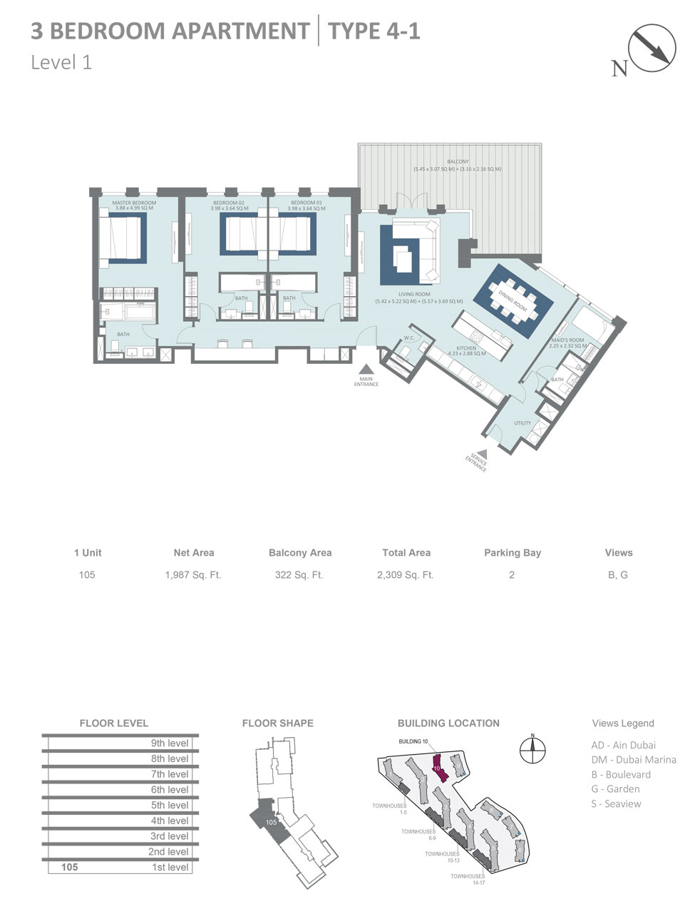 Bluewaters Residences Building 10 floor plan 3
