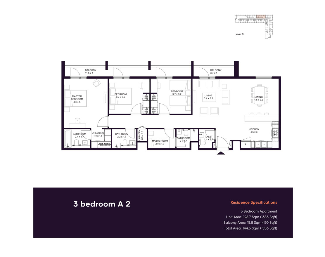 The Boulevard at Aljada floor plan 3