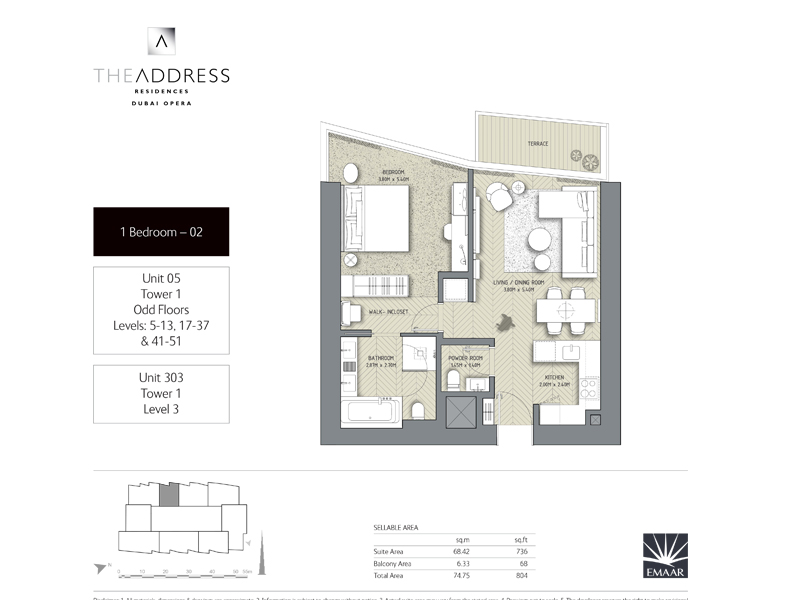 Address Residences Dubai Opera floor plan 1