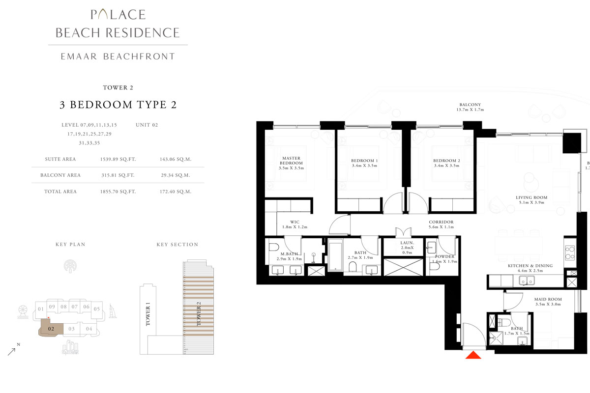 Palace Beach Residence Tower 2 floor plan 3